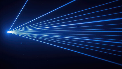 Obraz premium Blue laser beams converge on a dark background.