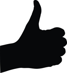 A black silhouette of a human hand giving a thumbs up gesture represents approval or agreement clearly.