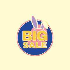 Cute Cartoon Easter Sale Bunny with Round Badge for Promotion Design