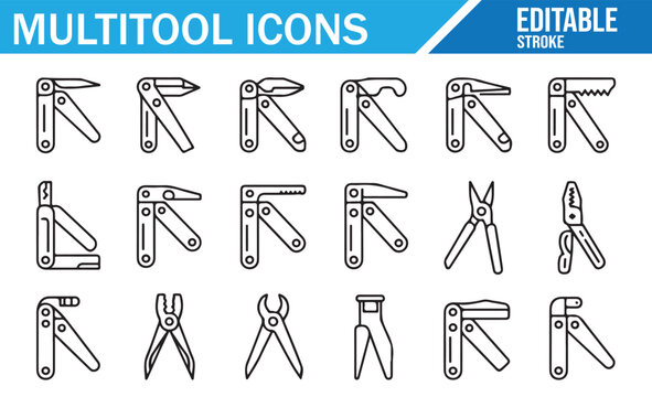Editable Stroke Survival Gear Icon Collection.