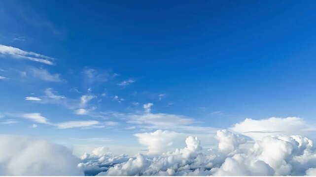Celestial Canvas: A serene expanse of a azure sky dotted with soft, billowy clouds, a picture of boundless freedom and tranquility. 