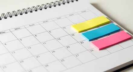 Calendar with Colorful Sticky Notes on Desk
