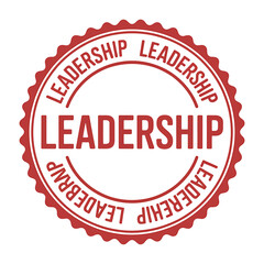 Red leadership stamp seal with wavy edges and repeated text around circle