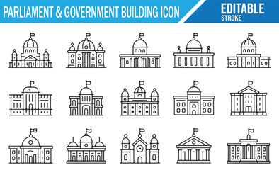 Fototapeta premium Collection of Thin Stroke State and Legal Building Line Icons.