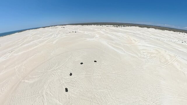 Wide Snow White Lancelin Sand Dunes Under Clear Blue Sky in the beauty of arid coastal terrain