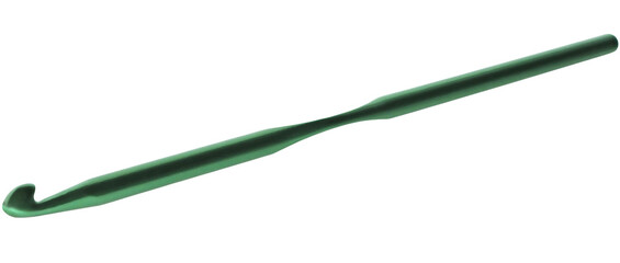 Green crochet hook isolated on white background