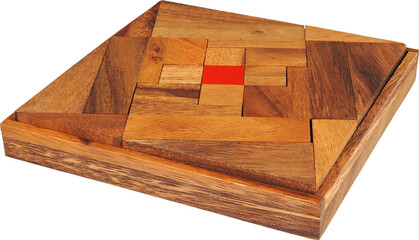 Wooden brain teaser isolated on white background