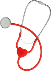 Red stethoscope with heart shape isolated on white background