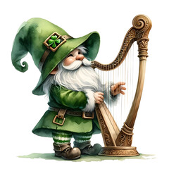 Leprechaun Playing Irish Harp for St. Patricks Day