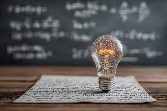 Light Bulb on Newspaper with Chalkboard Background.