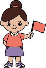 Fototapeta premium Girl Holding Red Flag vector shape