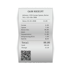 Naklejka premium Cash receipt with QR code and list of items purchased with total amount