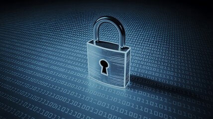 Fototapeta premium A digital padlock symbolizing cybersecurity and data protection over a binary code background