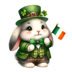 Cute Bunny Holding Irish Flag for St. Patrick&rsquo;s Day