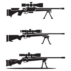Three Sniper Rifles with Scopes Silhouette