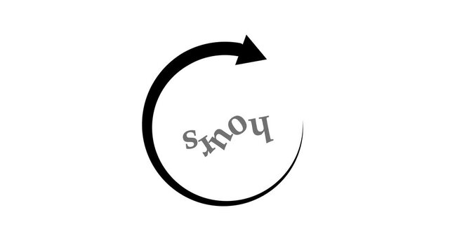 24 hours icon animation on a white background. rotating clock arrow for availability on white. cyan and black "around the clock" symbol loop 4k video animation.