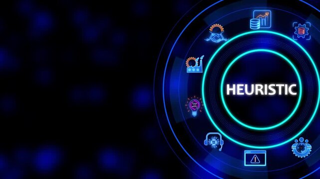 Heuristic Business Finance on Dark Blue Background with Glowing Neon