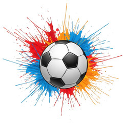 Vibrant soccer ball surrounded by dynamic colorful splashes