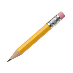A yellow pencil with a pink eraser on a white background.