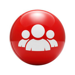 Red circle icon with three human figures representing a group or community isolated on transparent background
