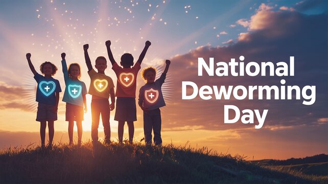 National Deworming Day illustration highlighting strength, immunity, and healthy childhood.