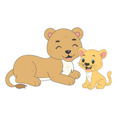 Obraz premium Lion mother with cub cute cartoon