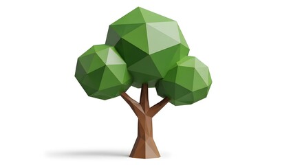 Geometric polygonal tree with green leaves and brown trunk