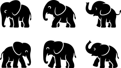 Cute Elephant Silhouette Bundle &ndash; Baby Elephant Family Black Vector SVG Set