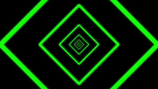 Square tunnel animation with rotating frame motion. Repeating geometric depth pattern for continuous movement. Abstract shape progression element for video composition. Abstract tunnel loop