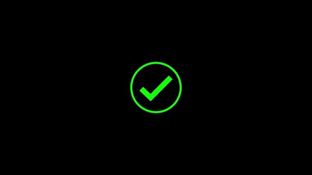 Green check mark symbol animation for approval and success status. Yes choice and correct answer indication process icon. Completion and acceptance confirmation for application and system