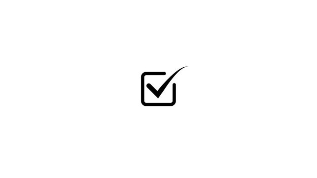Check box check mark symbol animation for selection confirmation status. Approved option and correct choice indication process icon. Completion and acceptance mark, submission and task control