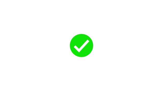 Green check mark icon animation for success confirmation status. Approved verified and completed process indicator symbol. Digital validation display for application and user interface