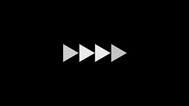 Fast forward arrow animation inside film frame. Media control forward indicator for video playback. Directional arrow for player interface and overlay use. Left and right directional arrow