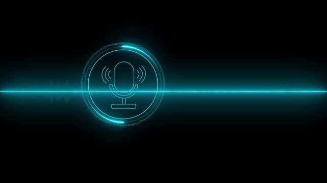 Voice recording. Man touching microphone icon on smartphone. Mobile application record sound, audio, music, voice message or use your voice to direct AI Motion graphics of music icon. 4k