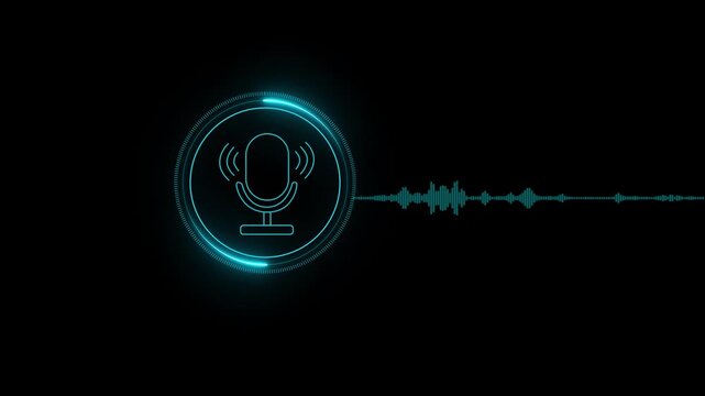Voice recording. Man touching microphone icon on smartphone. Mobile application record sound, audio, music, voice message or use your voice to direct AI Motion graphics of music icon. 4k