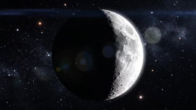 Cinematic 4k footage of lunar eclipse transition in starry night sky motion