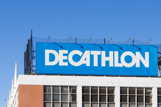 Decathlon store logo sign and building facade lisbon oriente
