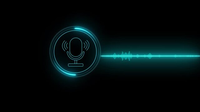 Voice recording. Man touching microphone icon on smartphone. Mobile application record sound, audio, music, voice message or use your voice to direct AI Motion graphics of music icon. 4k