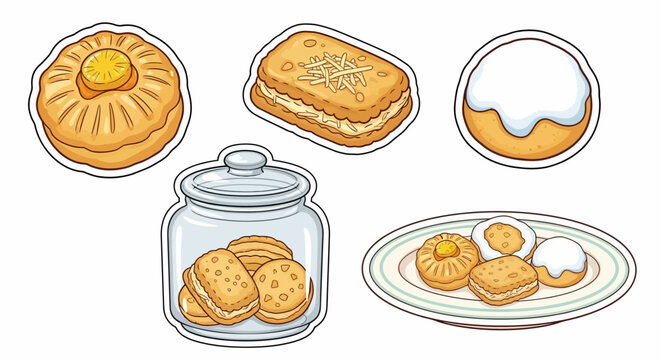 Delicious cookies and treats vector illustration of dessert collection