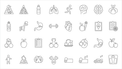 Healthy Lifestyle Thin Line Icon Set with Editable Stroke Vector Illustration © Utpol
