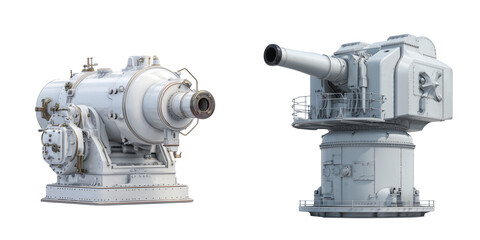3D Rendered Naval Cannon Turret - Military Warship Artillery Isolated on Transparent Background (PNG)
