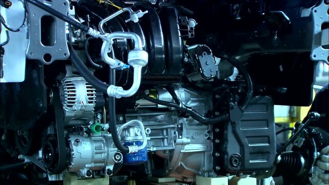 Car Engine Assembly on Manufacturing Production Line