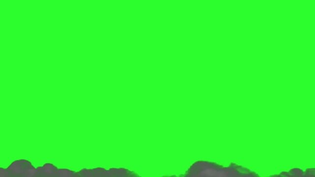 Realistic smoke and fire cloud animation on green screen background. This dynamic VFX effect creates an intense atmosphere of explosion, destruction, or dramatic cinematic scene.