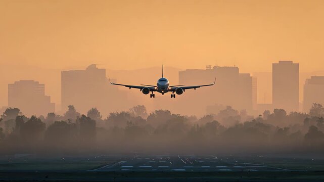 Airplane Landing Approach 4K Footage