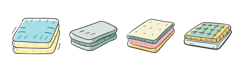 Obraz premium Collection of four hand-drawn mattresses in various styles and colors