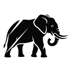 Obraz premium Black and white silhouette of an elephant with raised trunk and tail animal wildlife