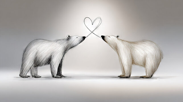 Two polar bears drawing a heart in the air