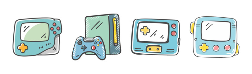 Set of four retro video game consoles and controllers © SulaimanIslam