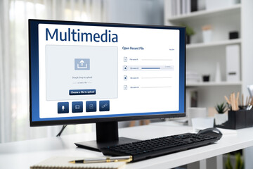 Fototapeta premium Multimedia cloud computing storage for uploading and store files online brisk for internet users and online business.