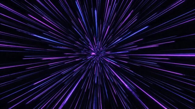 Purple light rays exploding in dark outer space with stars